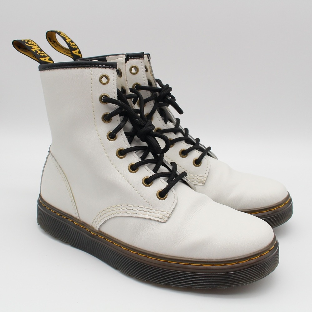 Dr Martens Zavala Boots Womens Size 8 White Leather Ankle Lace Up